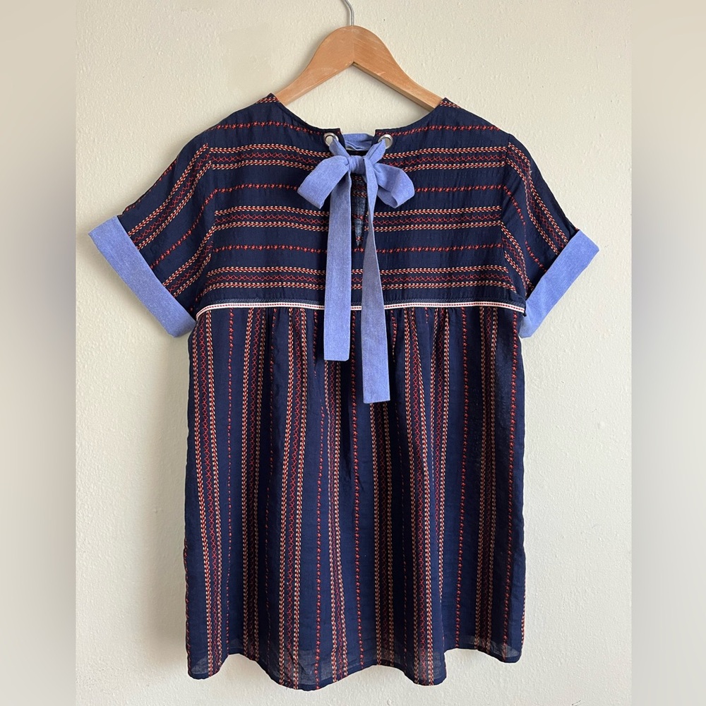 EUC Striped Peasant Top with Back Tie